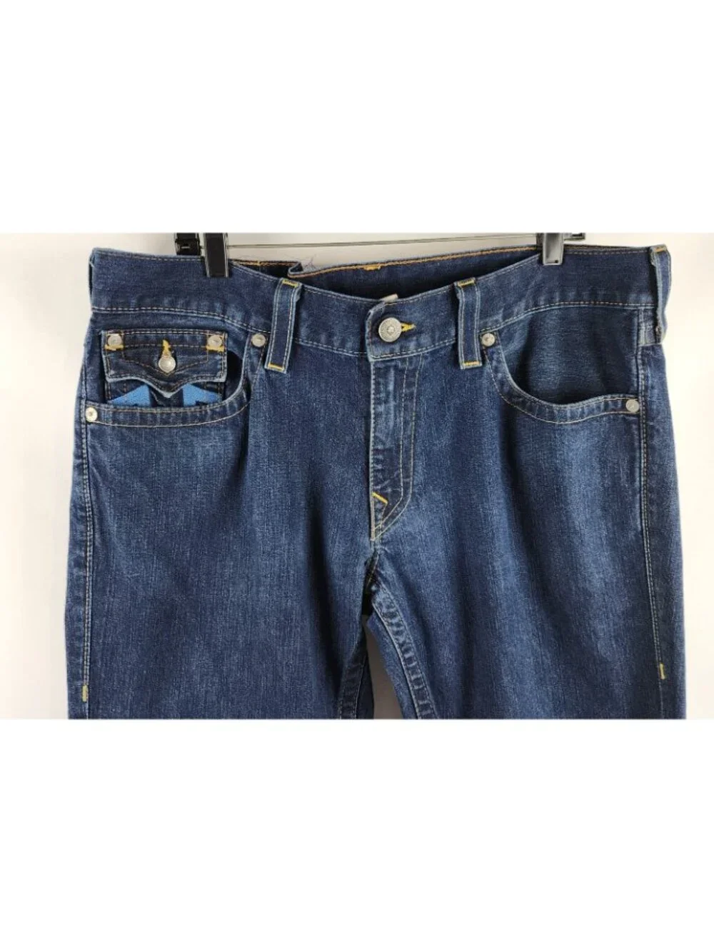 True Religion Jeans Mens 38 Ricky Flap Straight Blue M24859P43 Altered Hem Waist